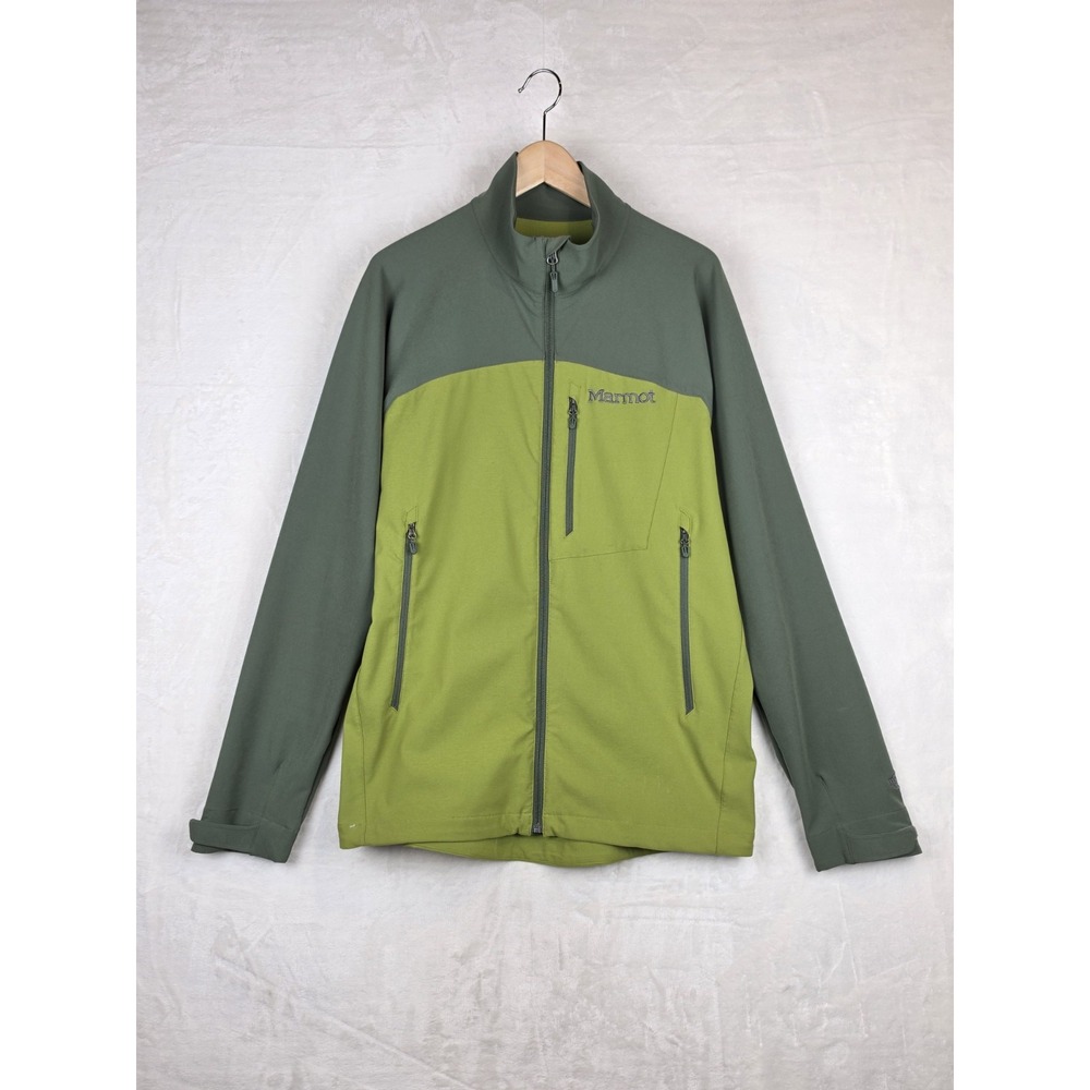 Marmot Mens Large Softshell Jacket L900936 Olive Green Color Block Zip Pockets
